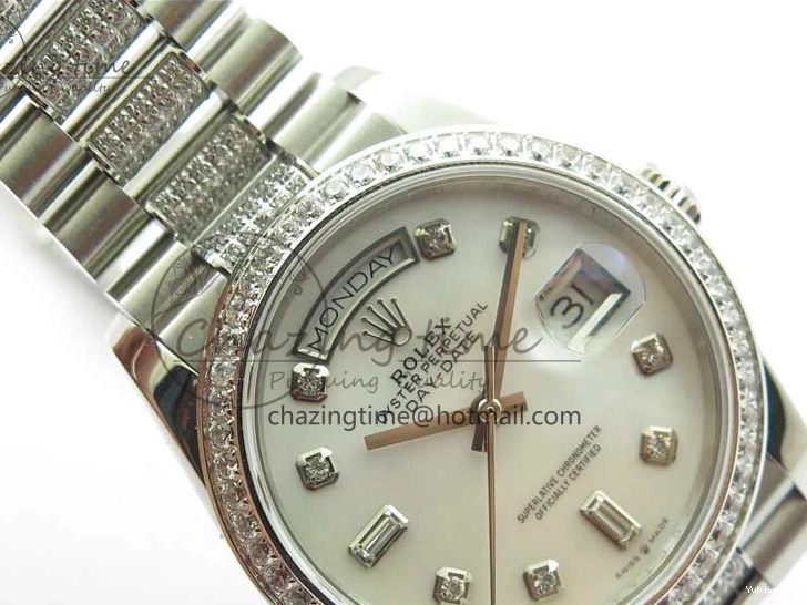 President Dial Crystal SS White Crystal Bracelet MOP on Best SS 128239 Edition Day-Date 36mm Marker A2836 BP 0117